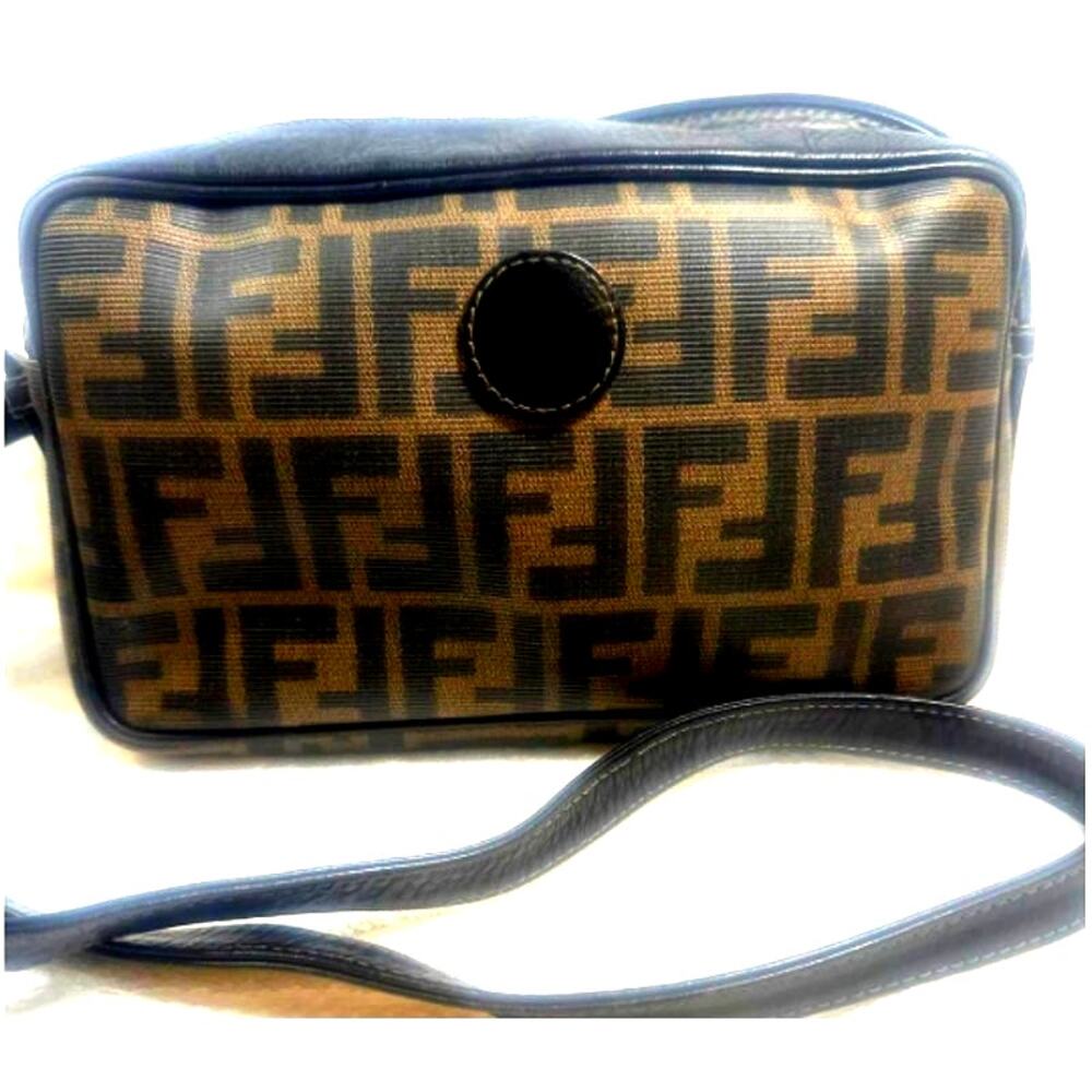 Vintage Fendi Zucca FF Monogram Crossbody Camera Bag Black Leather with COA